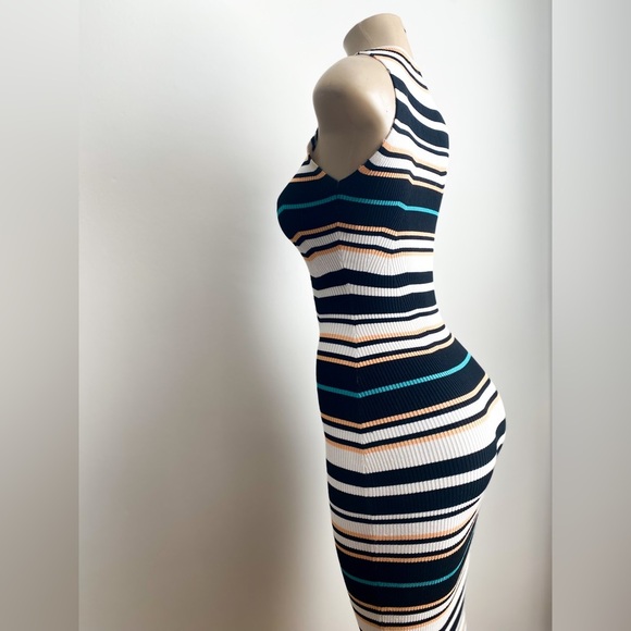 Ronny Kobo Janessa Striped Colorful Bandage Bodycon Midi Dress Sleeveless Ribbed - Picture 8 of 13